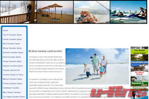 Website preview for: Vacation Spots