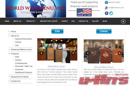 Website preview for: World Wide Menu Covers